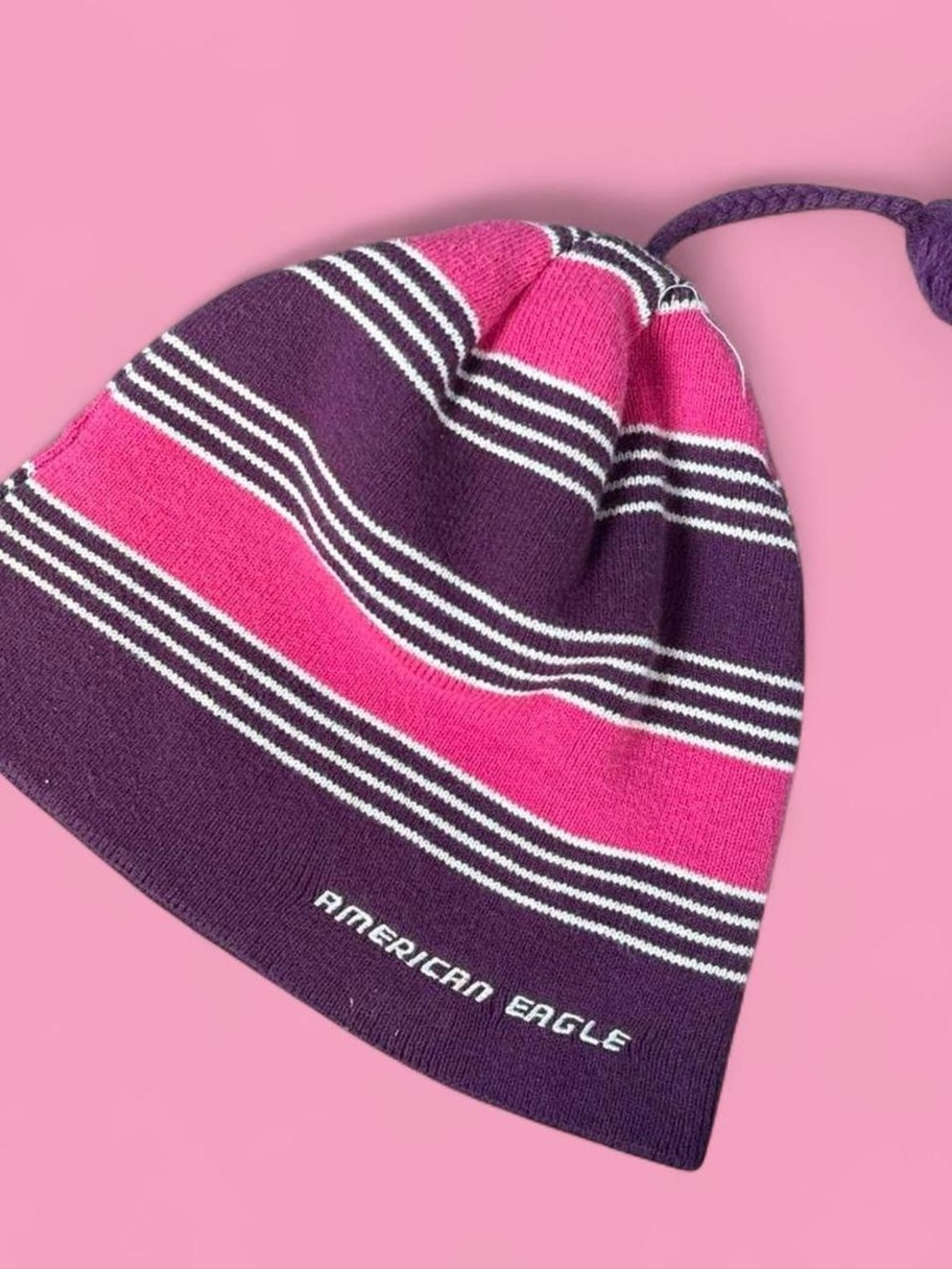 American Eagle Outfitters Y2K ' Purple & Pink Striped Beanie